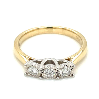 9ct Gold Classic Diamond Trilogy Ring 0.24ct T74