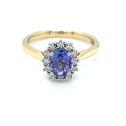 9ct Gold Tanzanite & Diamond Cluster Ring GRX277