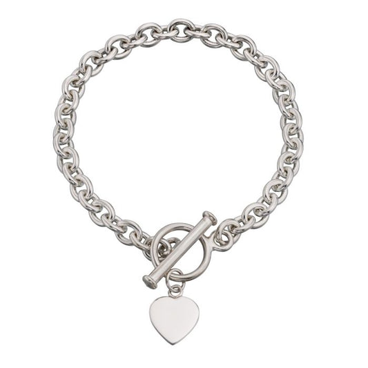 Sterling Silver T-Bar Bracelet With Heart Tag 18cm B122