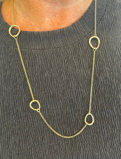 Silver 18ct Gold Oval Link Long Chain N9120 D