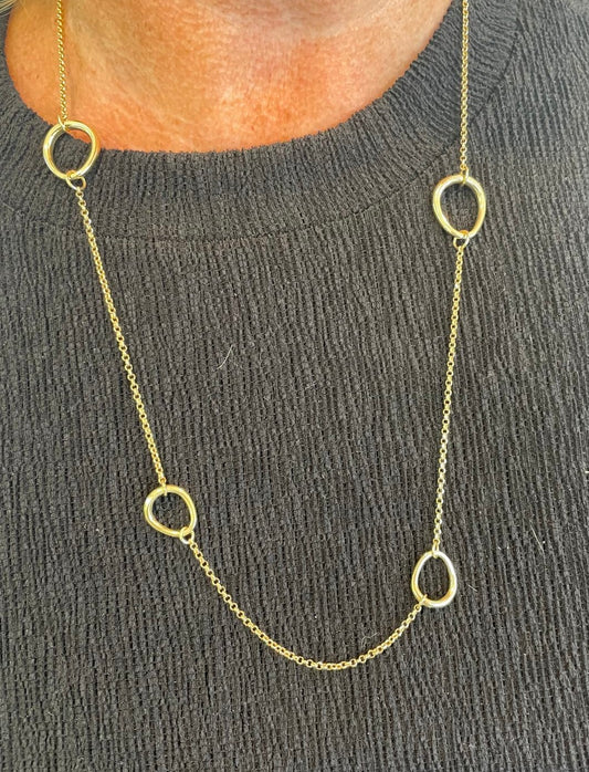 Silver 18ct Gold Oval Link Long Chain N9120 D