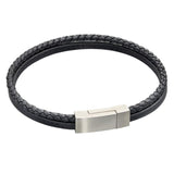 Fred Bennett Double Row Black Leather Bracelet B5321