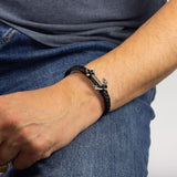 Fred Bennett Black Leather Plaited Bracelet with Anchor B5323