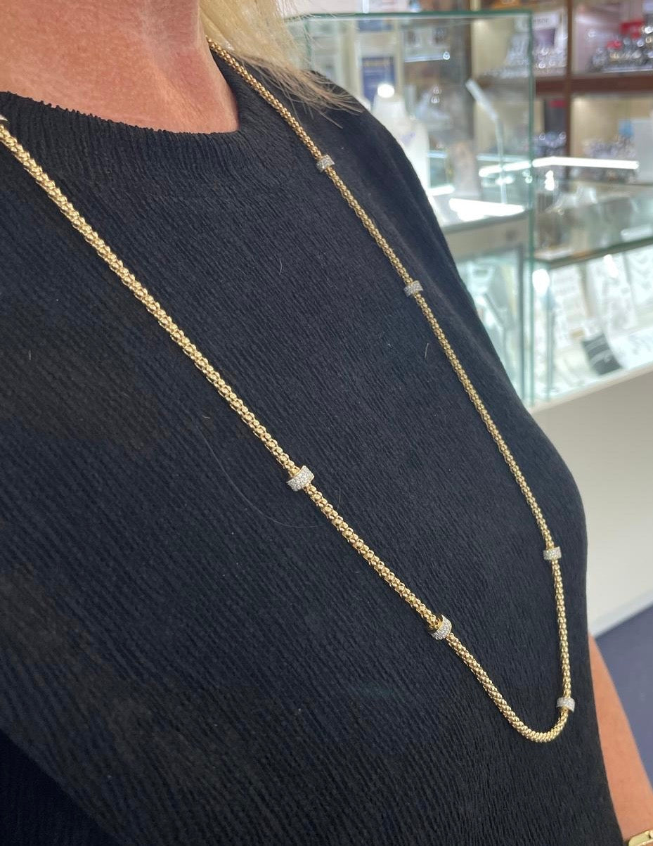 Sterling Silver 18ct Gold-plated 90cm Italian Chain with CZ Rondels JES161G/90