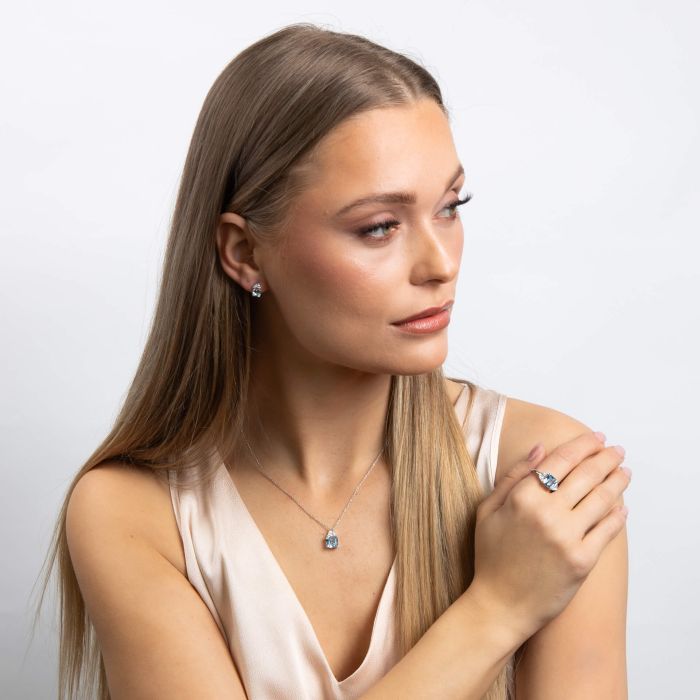 Diamonfire Square Cut Necklace Aquamarine Blue N4660