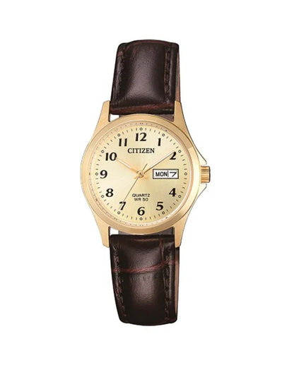 Citizen Gold Day/Date Ladies Leather Watch EQ2002-07P