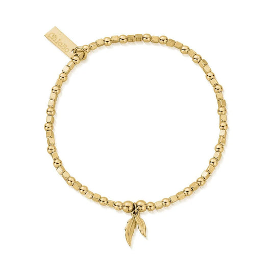 ChloBo Sterling Silver Gold-plated Mini Cube Double Feather Bracelet