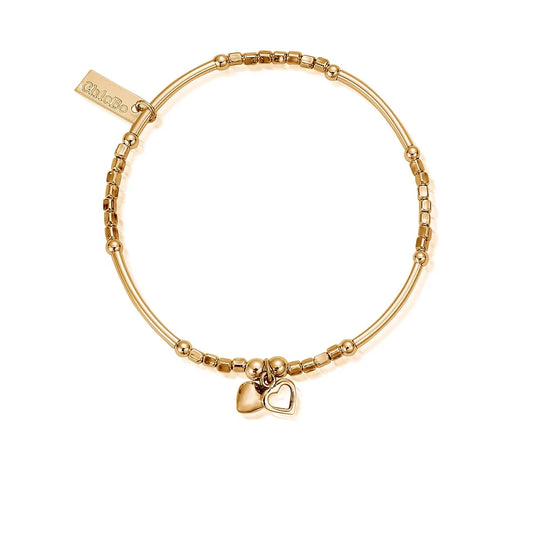 ChloBo Gold Mini Noodle Cube Double Heart Bracelet