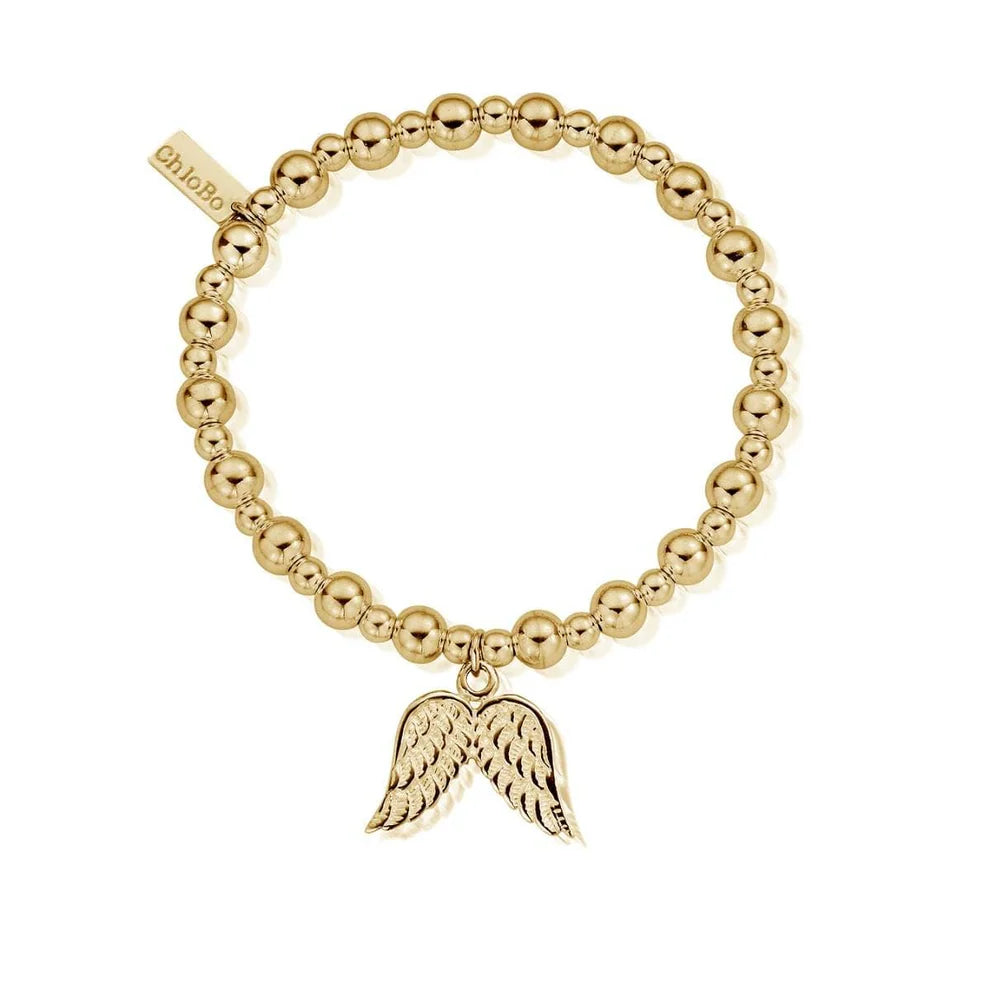 ChloBo Sterling Silver/Gold plated Mini Small Ball Double Angel Wing Bracelet