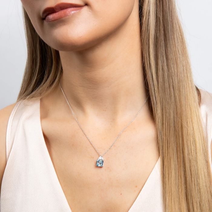 Diamonfire Square Cut Necklace Aquamarine Blue N4660
