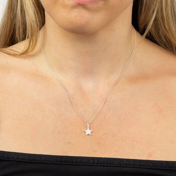 Silver Pave Set Star Pendant with Cubic Zirconia P4974C