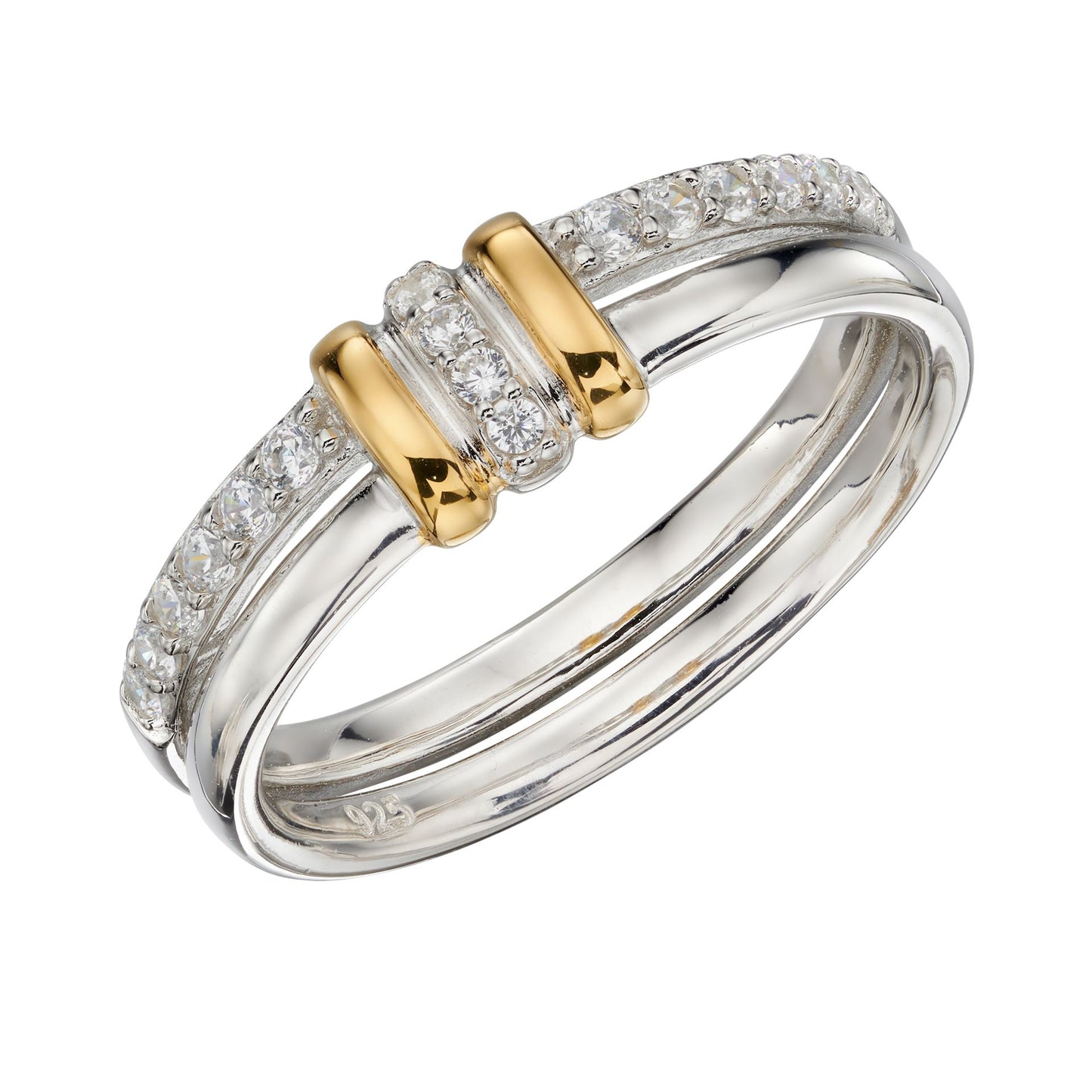 Fiorelli Sterling Silver Linked Ring with Zirconia R3760C