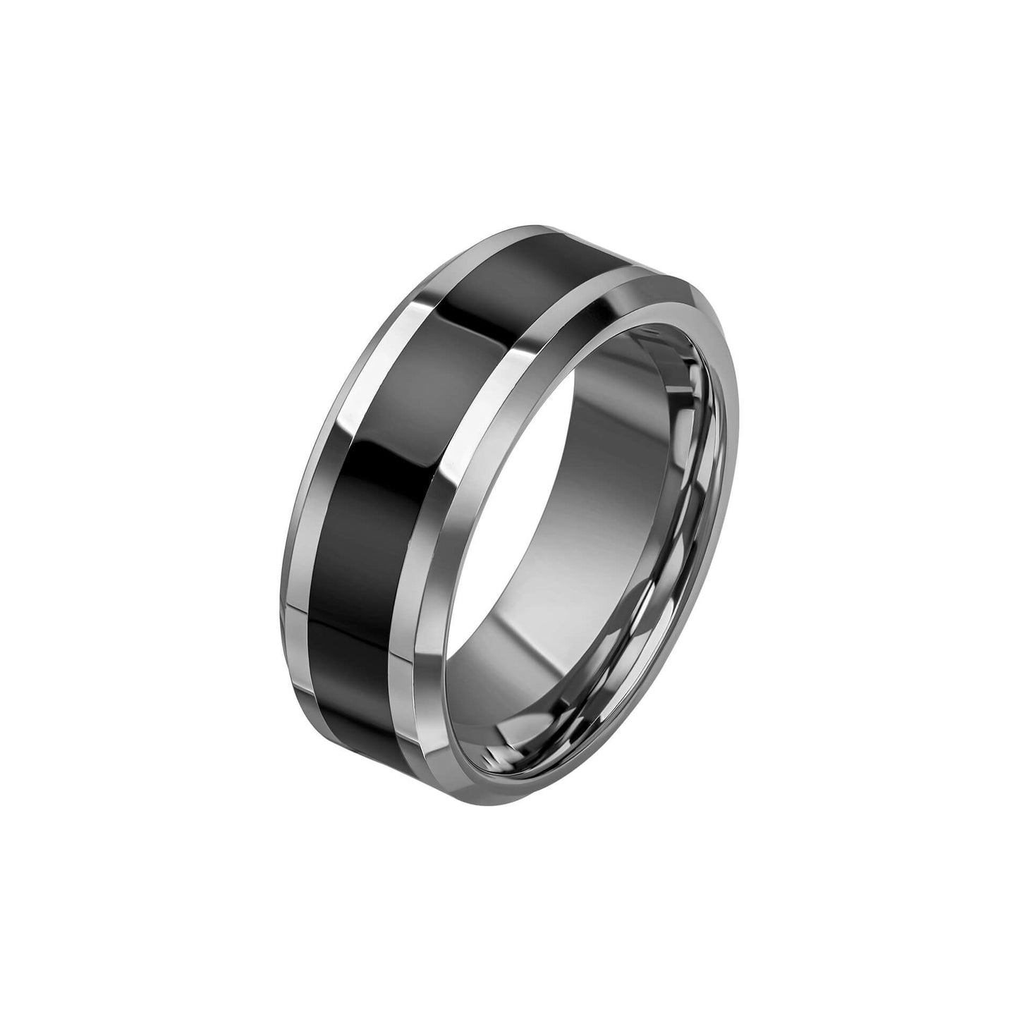 Fred Bennett Tungsten Ring with Black Enamel Stripe R3860