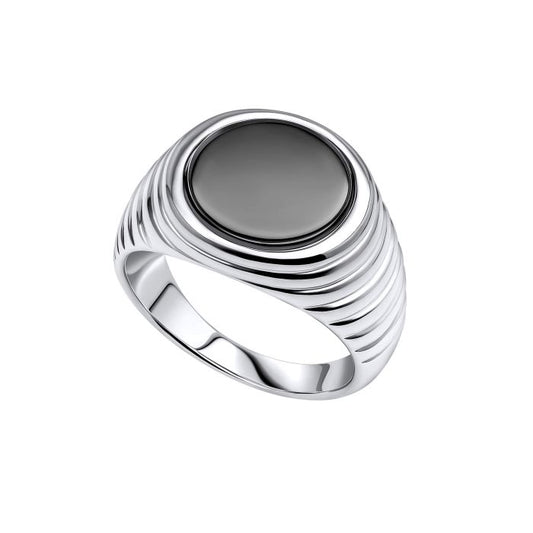 Silver Black Onyx Round Signet Ring R3897B