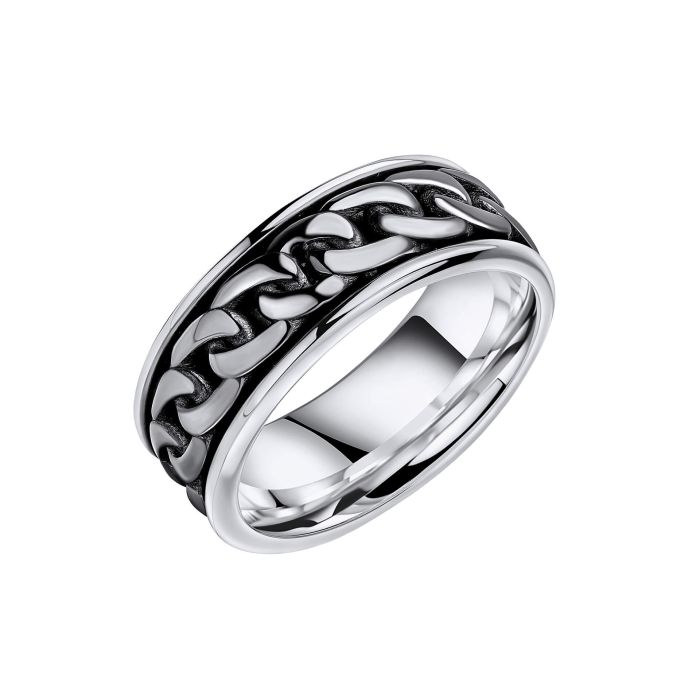 Silver Mens Oxidised Chain Spinner Ring R3907