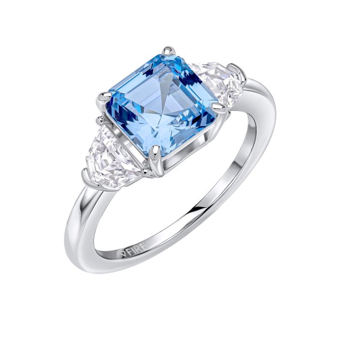 Diamonfire Square Cut Trilogy Ring Aquamarine Blue R3941