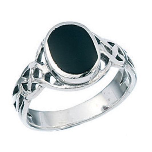 Sterling Silver Black Onyx Celtic Ring R858B