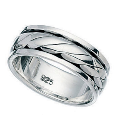 Silver Mens Twist Spinner Ring R986