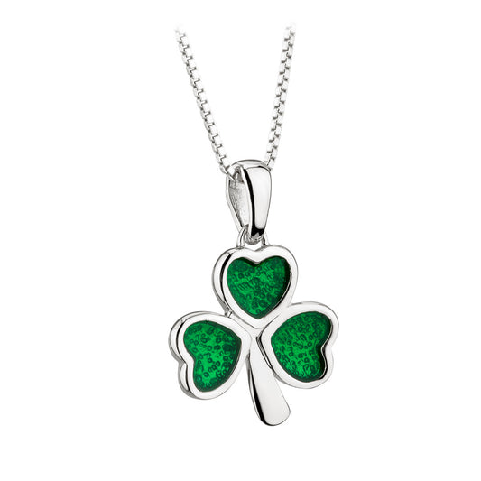 Sterling Silver Enamel Shamrock Pendant S46478