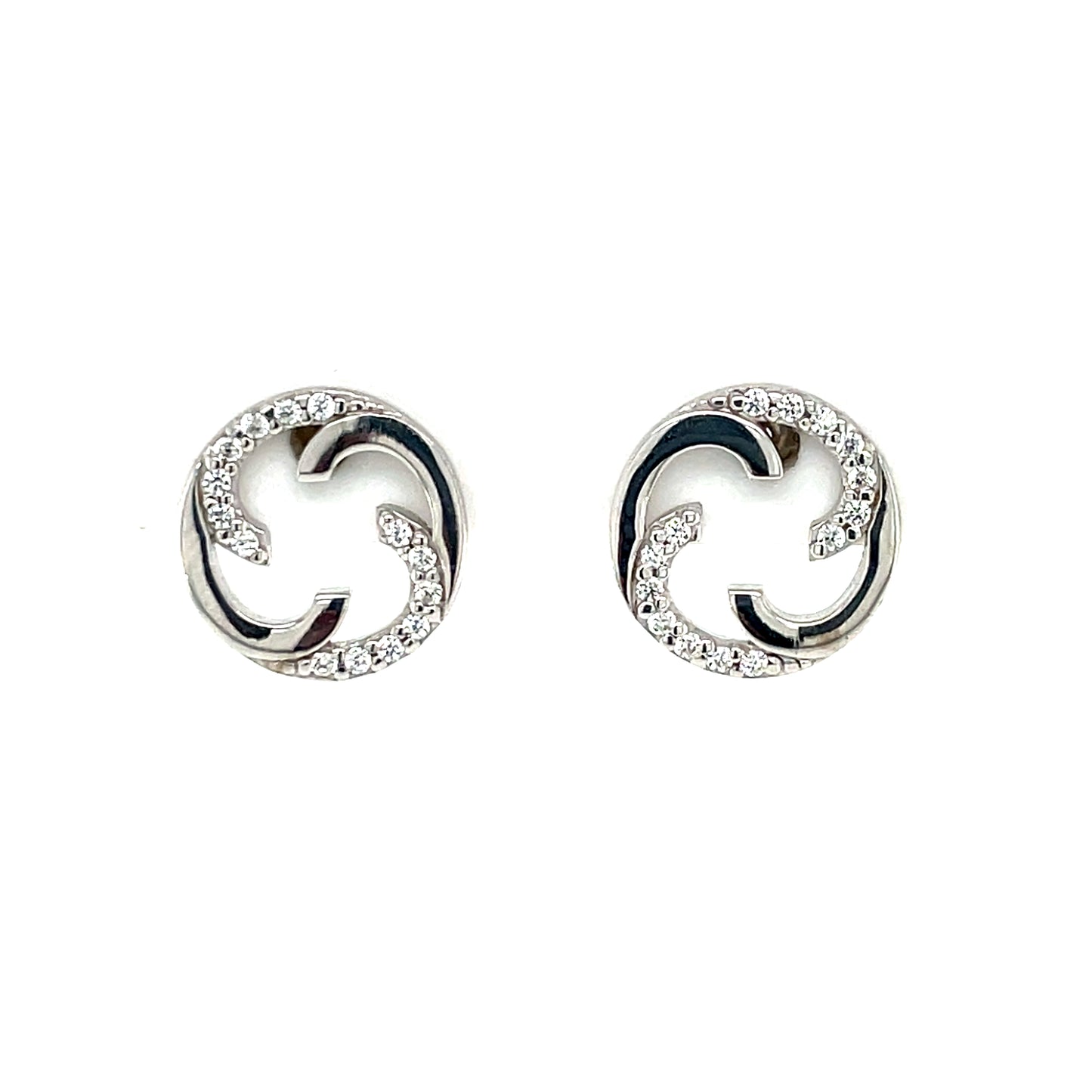 Silver Circle CZ Curl Stud Earrings SE650