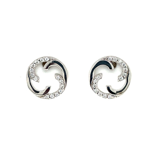Silver Circle CZ Curl Stud Earrings SE650