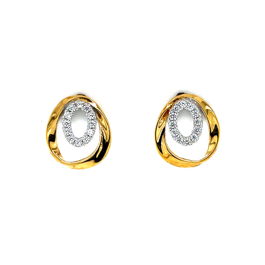 Gold-plated Silver CZ Ovals Stud Earrings SE654