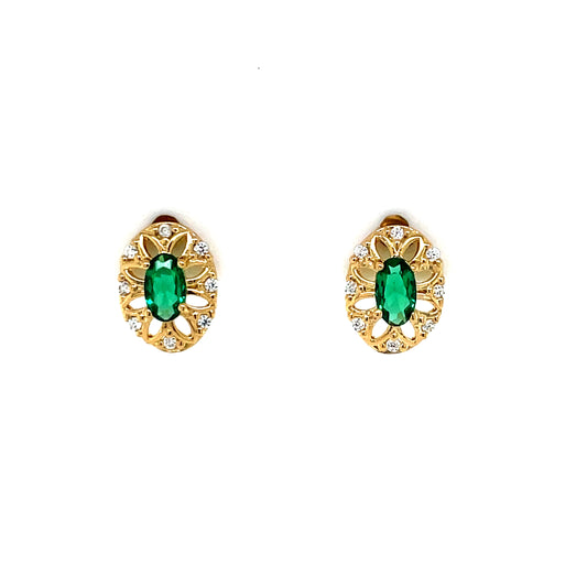 Gold-plated Silver Emerald CZ Cluster Stud Earrings SE701