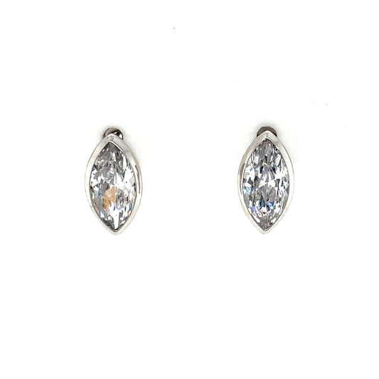 Silver Marquise CZ Rubover Stud Earrings SE702