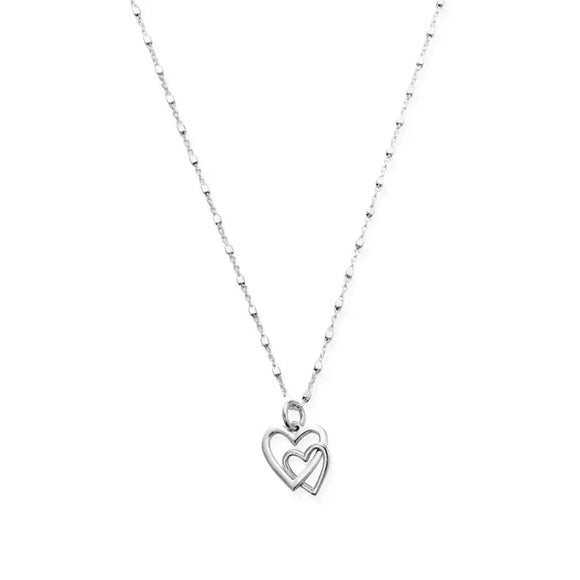 ChloBo Sterling Silver Delicate Cube Chain Interlocking Love Heart Necklace