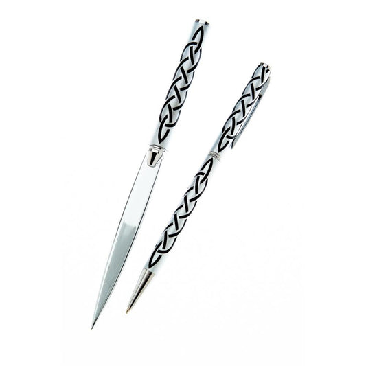 CELTIC POINTED KNOT BALLPOINT PEN AND LETTER OPENER SET 0110SG