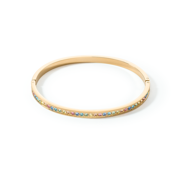 COEUR DE LION Bangle stainless steel & crystals slim gold multicolour pastel