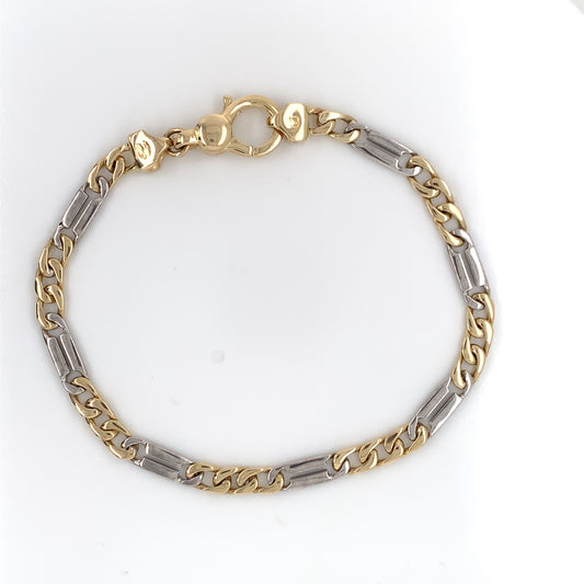 9ct Gold Two-Tone Link Figaro Bracelet GB357