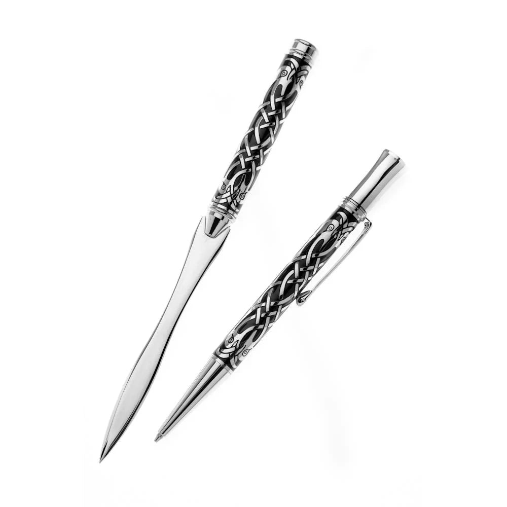 CELTIC POINTED KNOT BALLPOINT PEN AND LETTER OPENER SET0846SG