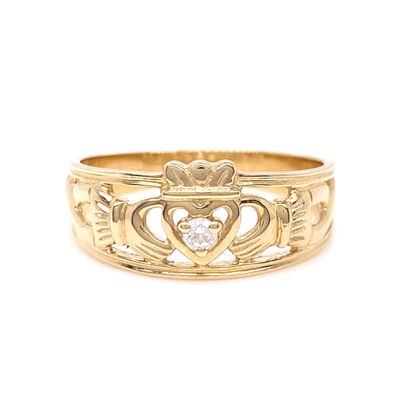 9ct Yellow Gold CZ Open Claddagh Ring