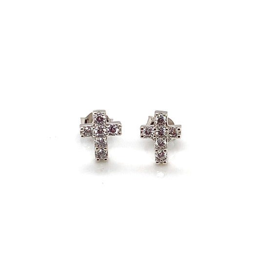 Sterling Silver CZ Cross Stud Earrings SE109