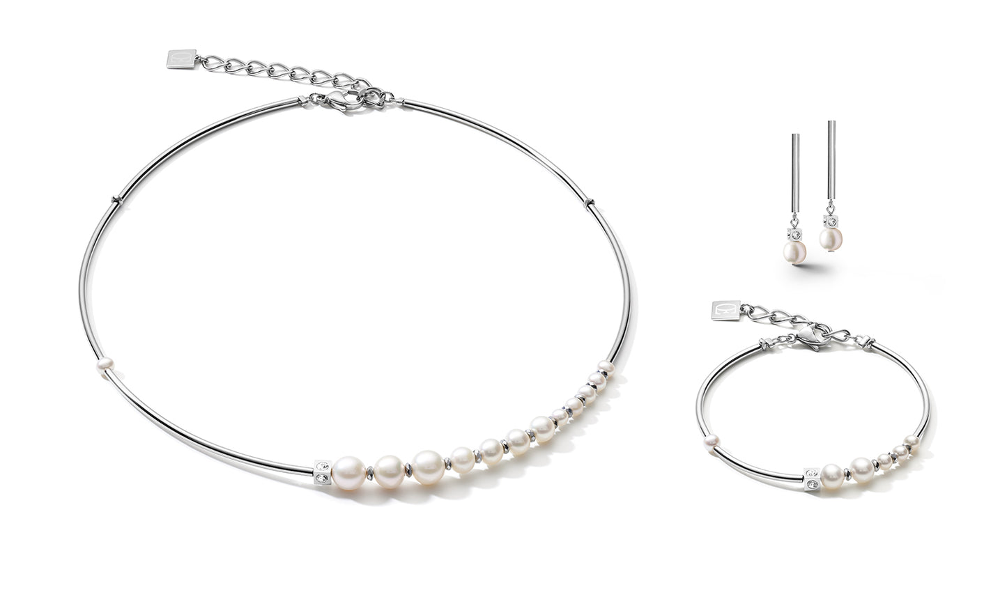 COEUR DE LION Bracelet Asymmetry freshwater pearls & stainless steel white-silver