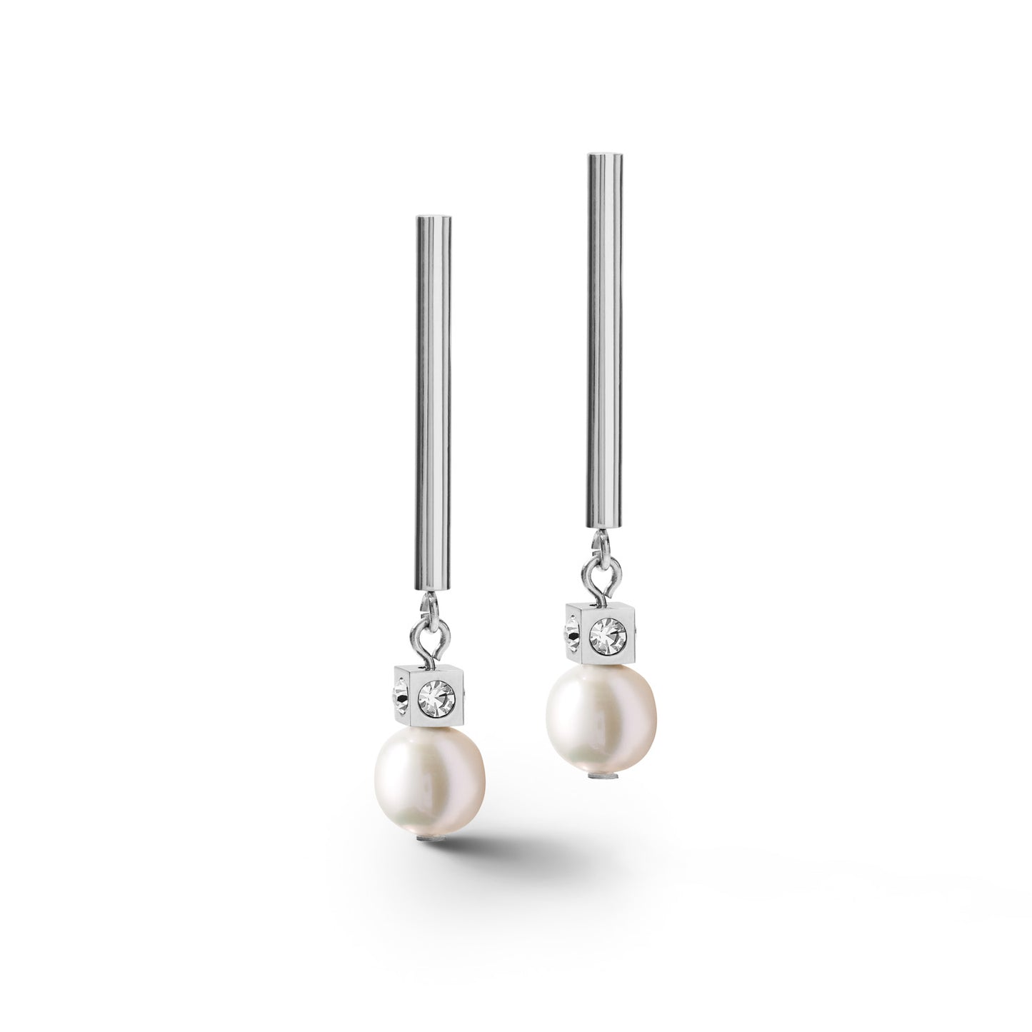 COEUR DE LION Earrings Asymmetry freshwater pearls & stainless steel white-silver