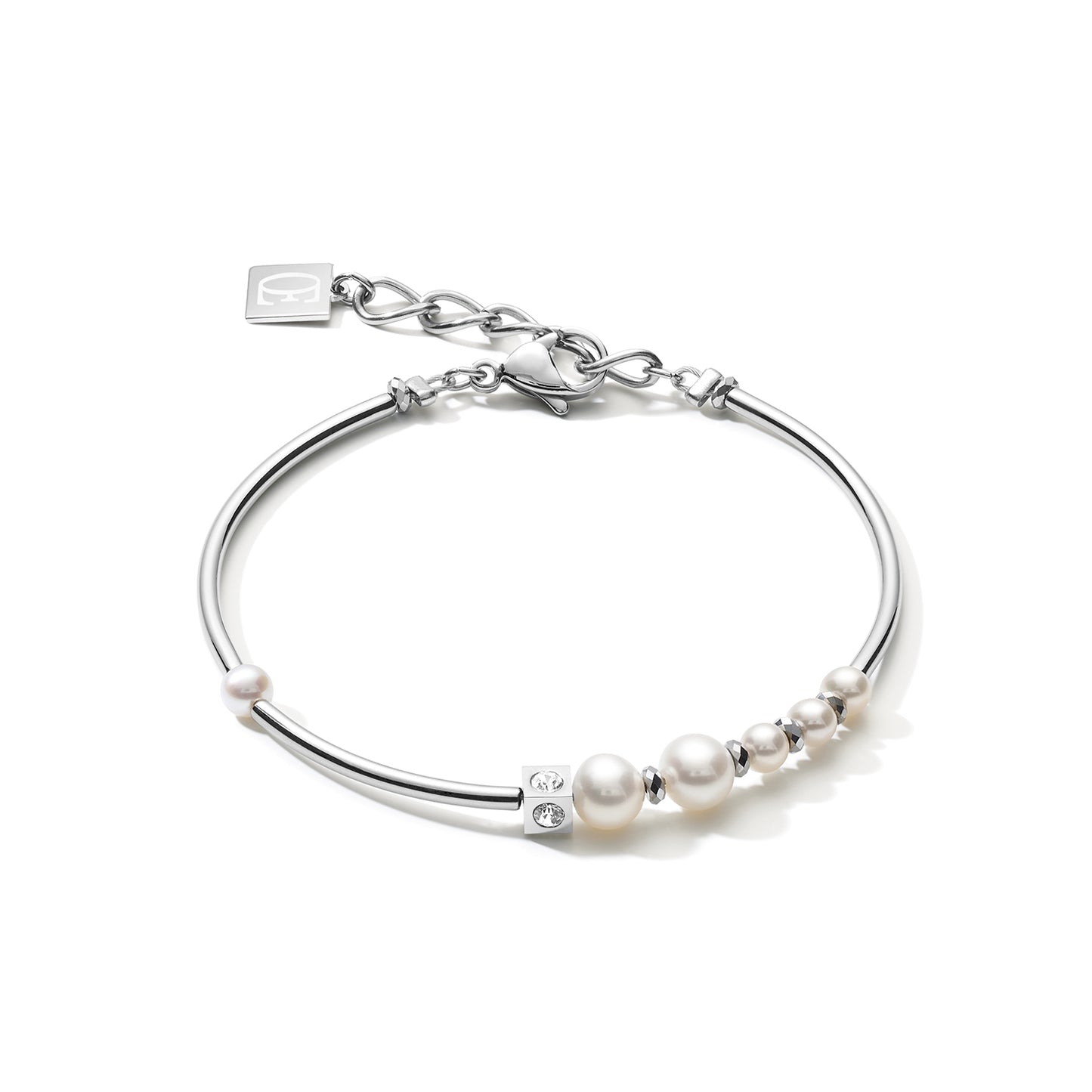 COEUR DE LION Bracelet Asymmetry freshwater pearls & stainless steel white-silver