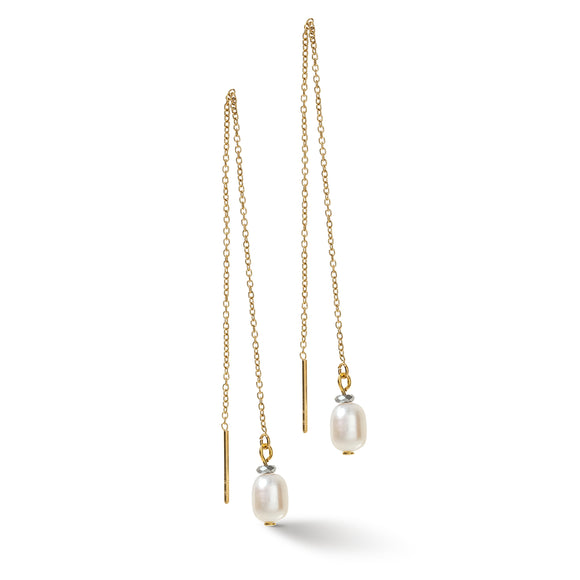 COEUR DE LION Earrings Y chain & oval Freshwater Pearls gold white