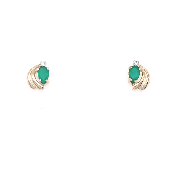 9ct Gold CZ Green Agate Teardrop Stud Earrings