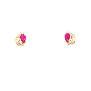 9ct Gold CZ Ruby Teardrop Stud Earrings