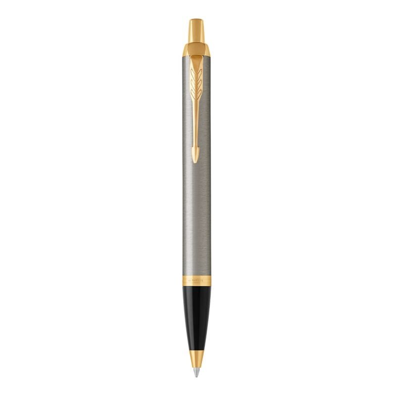 PARKER IM BALLPOINT BRUSHED METAL GOLD TRIM PEN 1931670