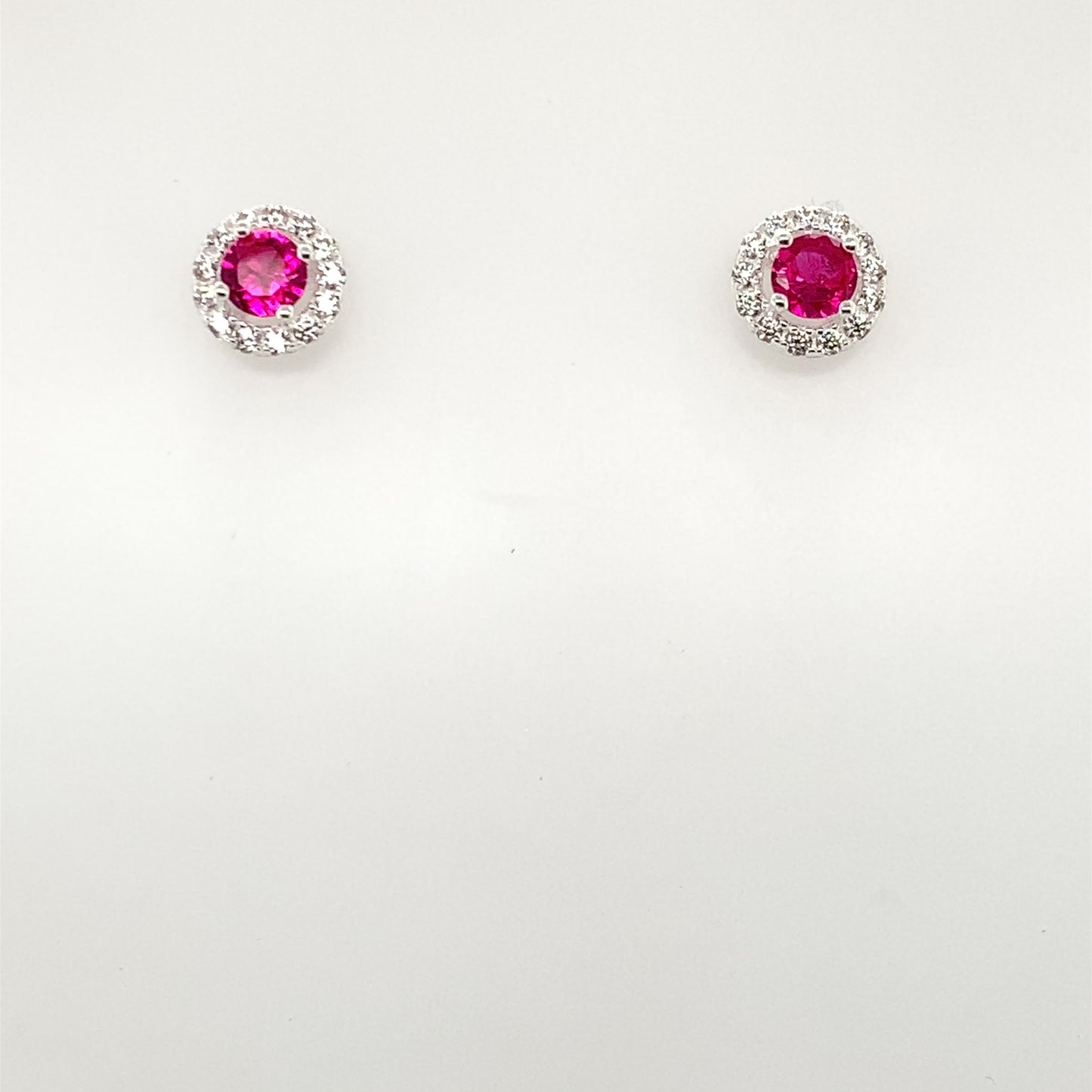 Silver Red CZ Halo Stud Earrings 305/R