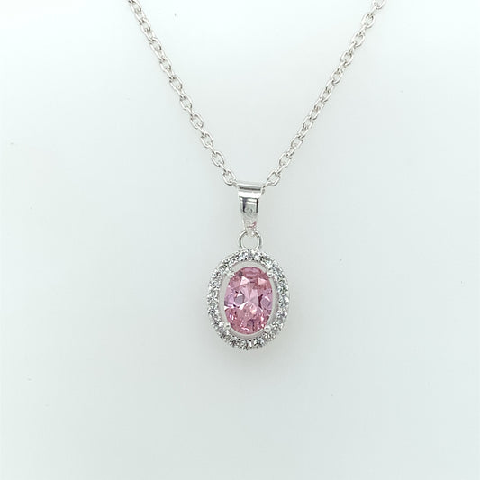 Sterling Silver Pink CZ Cluster Pendant