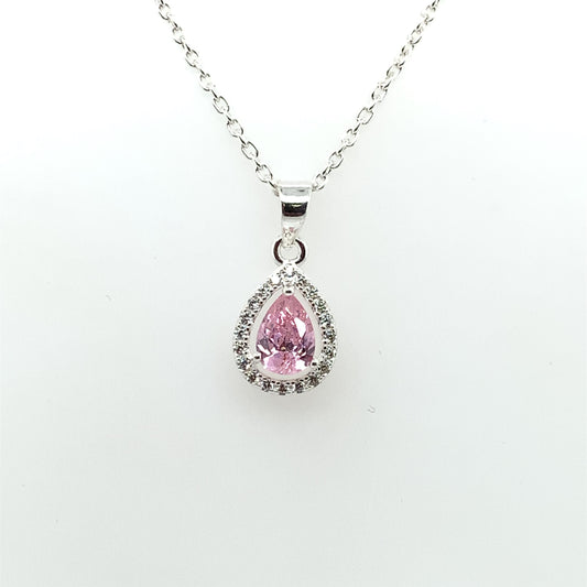 Sterling Silver Pink CZ Teardrop Pendant 308/P