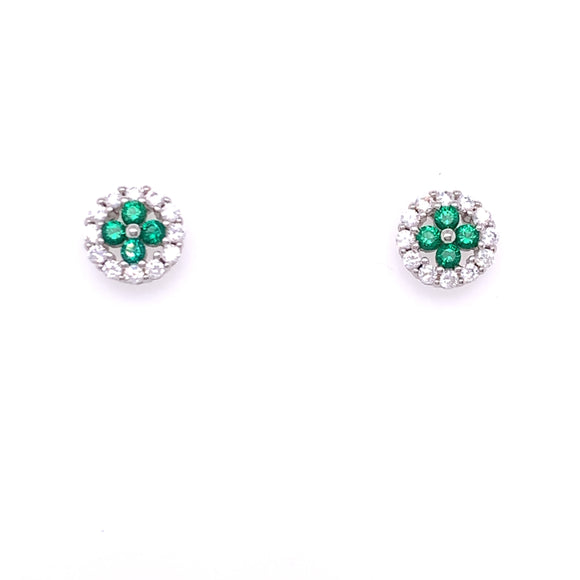 Sterling Silver Emerald CZ Cluster Stud Earrings