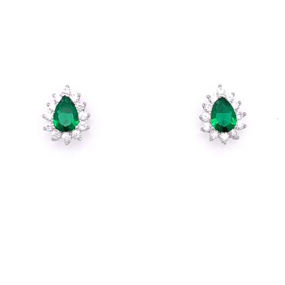 Sterling Silver Emerald CZ Teardrop Stud Earrings