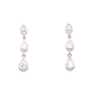Sterling Silver CZ Vintage Marquis Halo  Earrings
