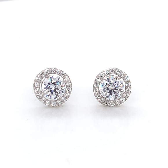 9ct White Gold 9mm CZ Halo Stud Earrings