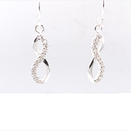 Sterling Silver CZ Hook Infinity Drop Earrings